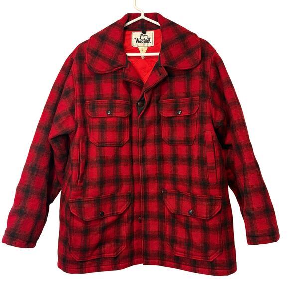 Vintage Woolrich Red & Black Buffalo‎ Plaid Hunting Winter Wool Jacket Size 42 - Picture 1 of 8